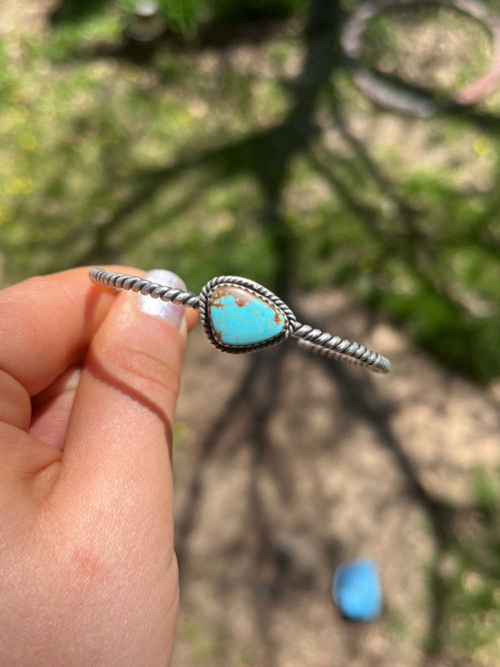 Authentic Stamped Rope Sterling Silver Kingman Turquoise Teardrop Cuff Bracelet